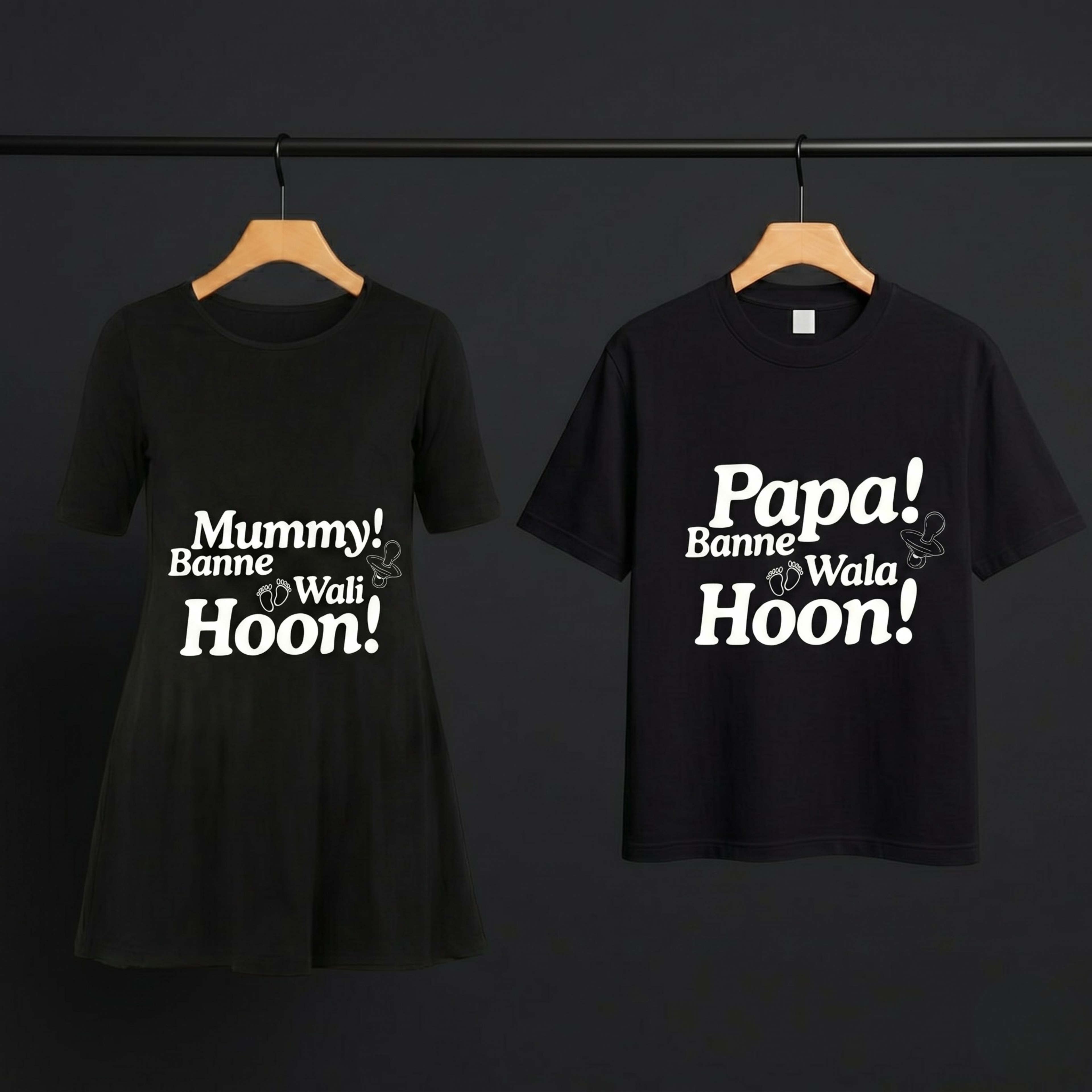 Mummy/Papa Banne Wale Hain Black Tshirt & Dress