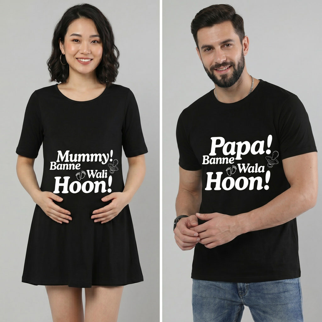 Mummy/Papa Banne Wale Hain Black Tshirt & Dress